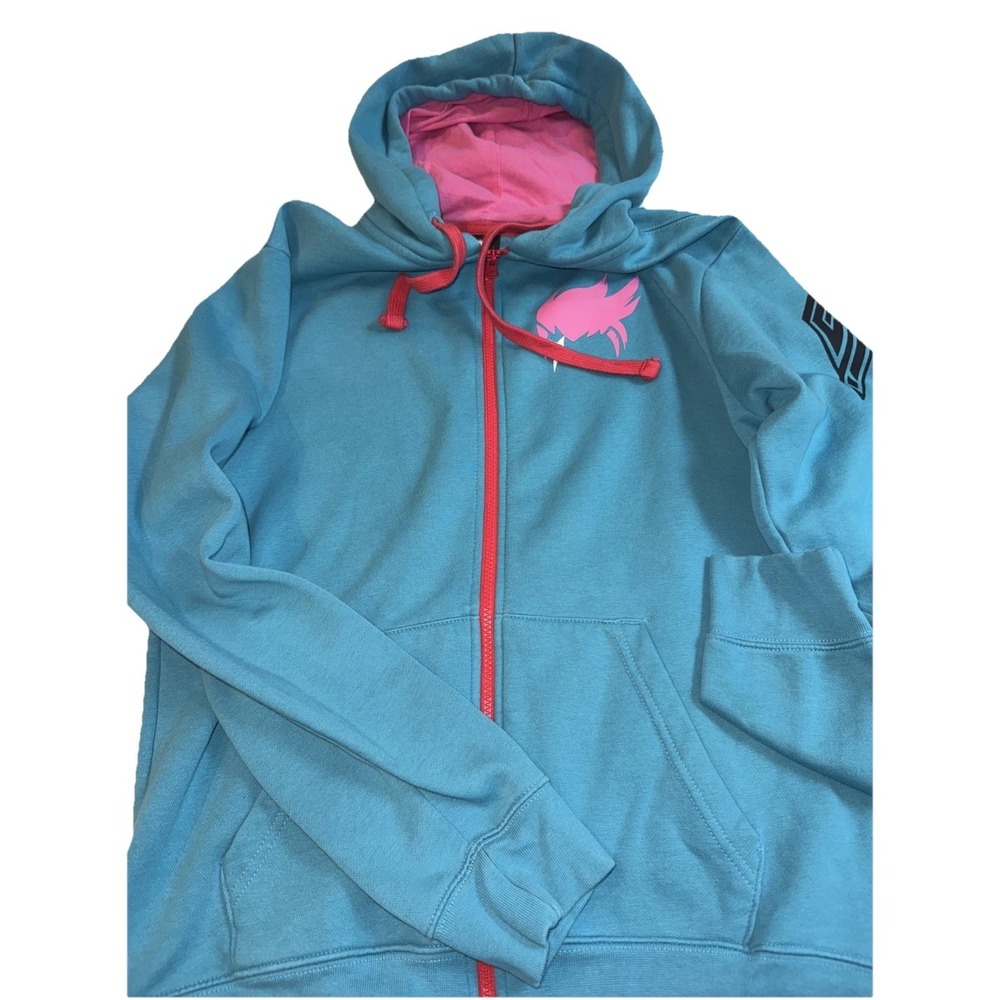 Jinx‎ Blizzard Overwatch Full Zip Hoodie Mens Size Medium Aqua & Pink Video Game